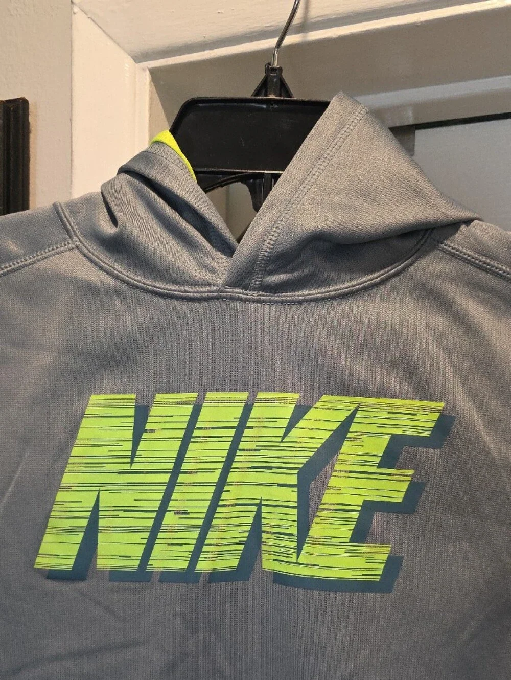 Nike Gray Hoodie with Bright Green Logo Zip-Up Sweater